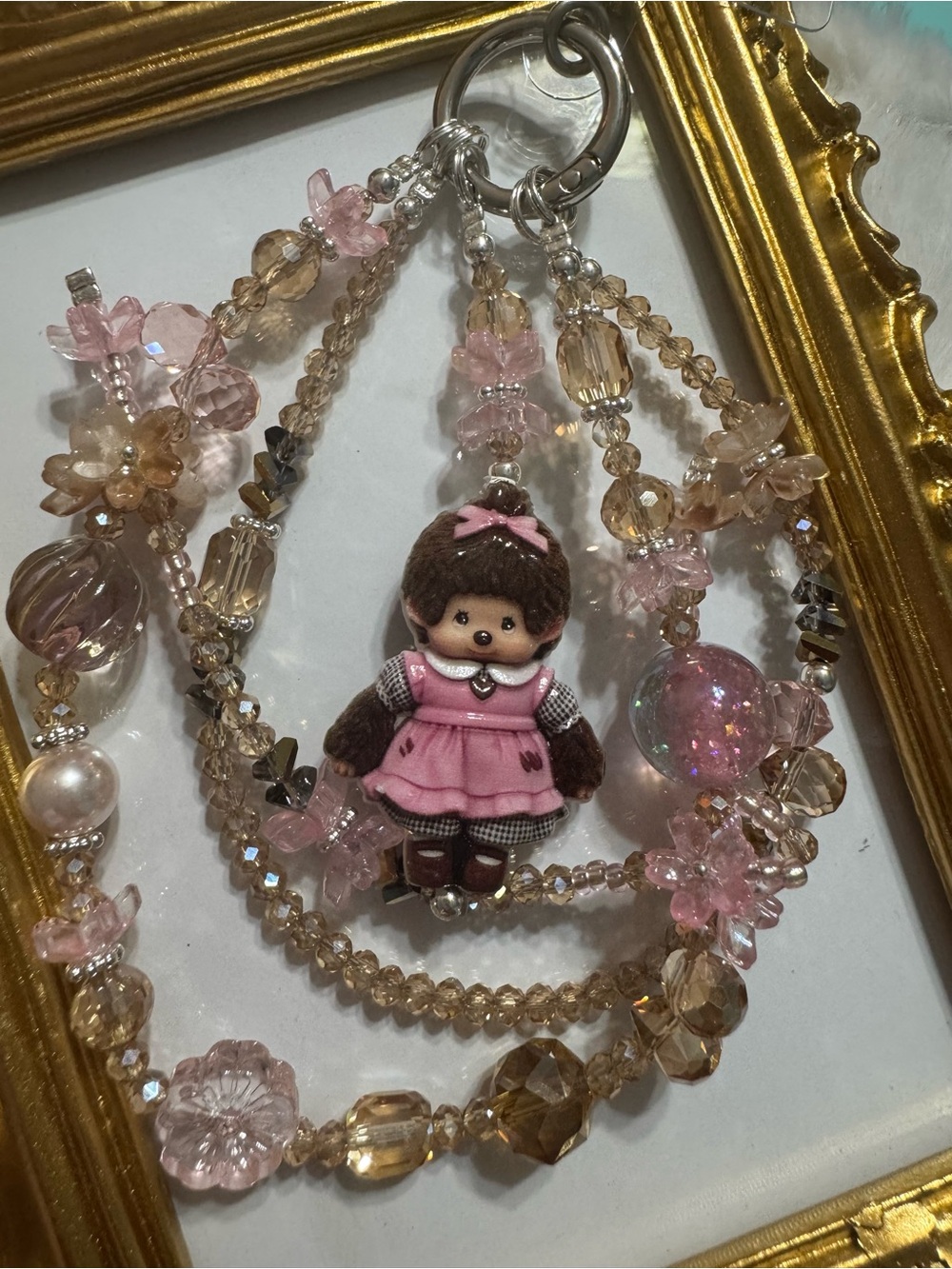 Monchhichi Pink beaded  Phone Charm